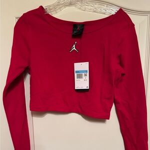 Air Jordan Women's Long Sleeve Crop Top Shirt Red Size Medium  New with Tags